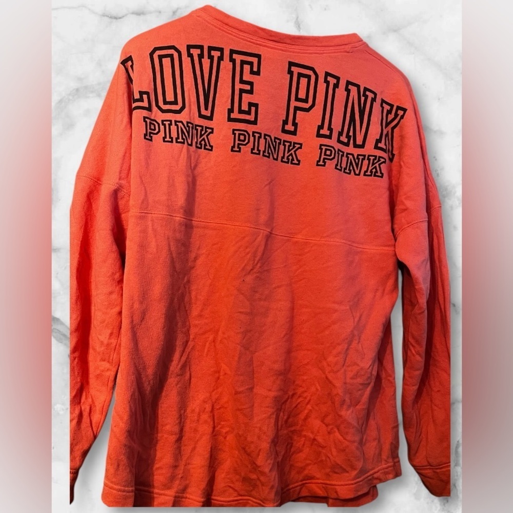 Pink Victoria Secret Oversized LOVE PINK Orange Long Sleeve Top Sz M Ladies - Picture 4 of 7